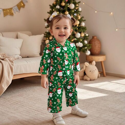Christmas Toddler Baby Girl Boy Silk Satin Pajamas Set Button Down Pjs Kids Long Sleeve Shirt Pants Pjs Sleepwear in Saudi Arabia