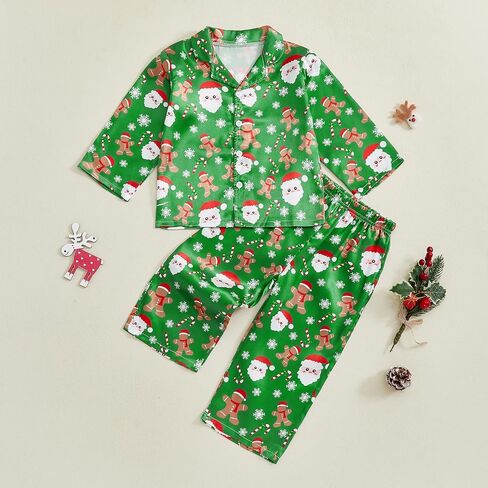 Christmas Toddler Baby Girl Boy Silk Satin Pajamas Set Button Down Pjs Kids Long Sleeve Shirt Pants Pjs Sleepwear in Saudi Arabia