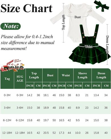 SEAUR Newborn Baby Girl Outfits Long Sleeve Ribbed Romper Corduroy Suspender Skirt Overall 3 Piece Christmas Set for Baby in Saudi Arabia