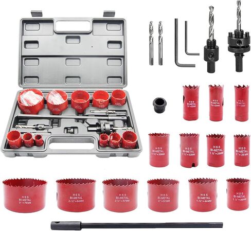 Hole Saw Set LAIWEI 16PCS, 2 Mandrels, 1 Drill Bits, 1 Installation Plate, 1 Hex Key, Max Size 5" and Min Size 3/4", Ideal for Soft Wood, Plywood, Drywall, PVC in Saudi Arabia