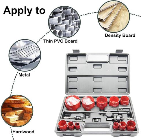 Hole Saw Set LAIWEI 16PCS, 2 Mandrels, 1 Drill Bits, 1 Installation Plate, 1 Hex Key, Max Size 5" and Min Size 3/4", Ideal for Soft Wood, Plywood, Drywall, PVC in Saudi Arabia