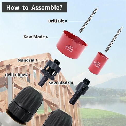 Hole Saw Set LAIWEI 16PCS, 2 Mandrels, 1 Drill Bits, 1 Installation Plate, 1 Hex Key, Max Size 5" and Min Size 3/4", Ideal for Soft Wood, Plywood, Drywall, PVC in Saudi Arabia