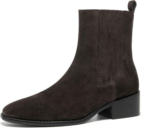 BEAU TODAY Chelsea Boots Women, Suede Chunky Boots for Women, Dress Ankle Booties Low Heel, Slip On Pointed Toe Western Boots with Elastic Band in Saudi Arabia