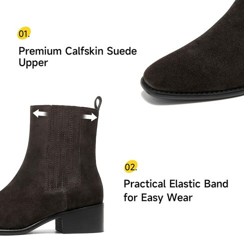 BEAU TODAY Chelsea Boots Women, Suede Chunky Boots for Women, Dress Ankle Booties Low Heel, Slip On Pointed Toe Western Boots with Elastic Band in Saudi Arabia