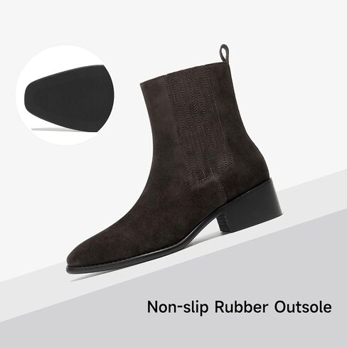 BEAU TODAY Chelsea Boots Women, Suede Chunky Boots for Women, Dress Ankle Booties Low Heel, Slip On Pointed Toe Western Boots with Elastic Band in Saudi Arabia