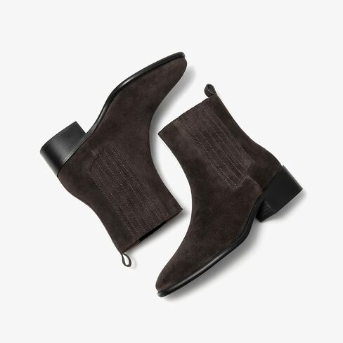 BEAU TODAY Chelsea Boots Women, Suede Chunky Boots for Women, Dress Ankle Booties Low Heel, Slip On Pointed Toe Western Boots with Elastic Band in Saudi Arabia
