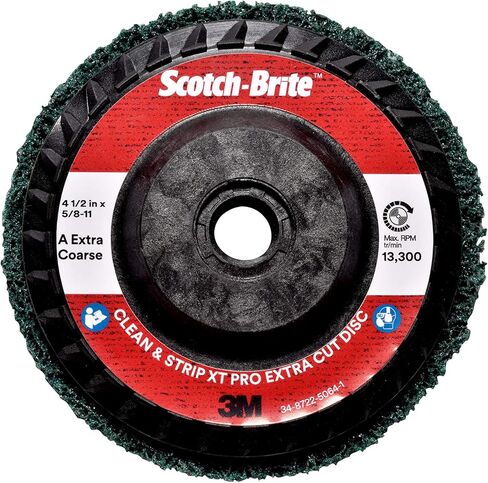 Scotch-Brite Clean and Strip XT Pro Extra Cut Disc, XC-DC, A/O Extra Coarse, Green, 4-1/2 in x 5/8"-11, Type 27, Pack of 10, Heavy Duty Metal Stripper Disc, Aluminum Oxide in Saudi Arabia