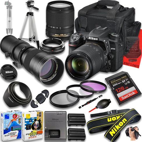 Nikon D7500 DSLR Camera with AF-S DX NIKKOR 18-140mm f/3.5-5.6G ED VR and 420-800mm f/8 Super HD Telephoto Lens + 128 GB Memory + Extra Battery + Camera Case + More (24pc Bundle) (Renewed) in Saudi Arabia