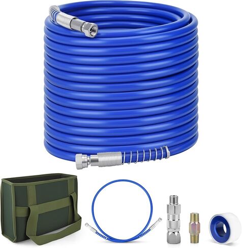خرطوم رش طلاء بدون هواء 50 قدم × 1/4 بوصة، طقم خرطوم رش طلاء بدون هواء عالي الضغط مع خرطوم سوط 5 أقدام، موصل خرطوم 1/4 بوصة، مفصل دوار، شريط PTFE وحقيبة حمل لآلة رش بدون هواء (50 قدمًا) in Kuwait