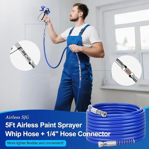 50Ft x 1/4" Airless Paint Sprayer Hose,High Pressure Airless Paint Spray Hose Kit with 5Ft Whip Hose,1/4" Hose Connector,Swivel Joint,PTFE Tape &Carrying Bag for Airless Spraying Machine (50 FT) in Saudi Arabia