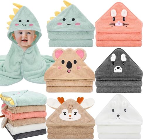 6 Pack Baby Hooded Bath Towels, Premium Ultra Soft Absorbent Coral Fleece Bath Towel Set for Newborns, Infants, Toddlers, and Kids, 31.5 X 31.5 Inch Hooded Towel for Boys and Girls in Saudi Arabia