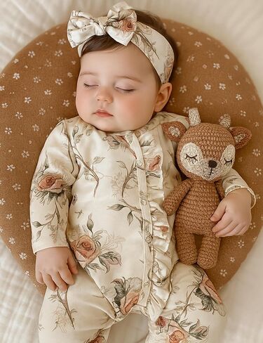Yvowming Newborn Baby Girl Clothes Ruffle Jumpsuit Romper Infant Coming Home Outfit for Baby Girl in Kuwait