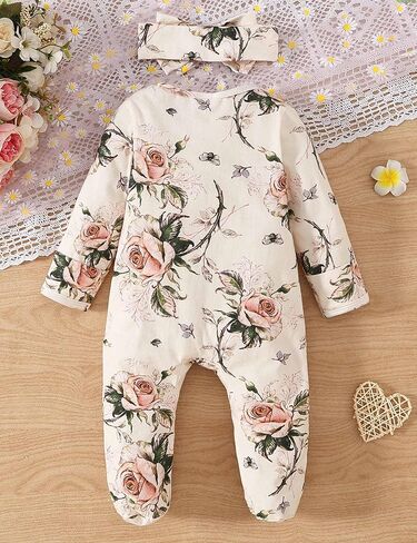 Yvowming Newborn Baby Girl Clothes Ruffle Jumpsuit Romper Infant Coming Home Outfit for Baby Girl in Kuwait