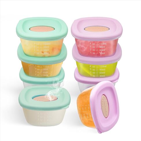 4 Pack Baby Food Storage Containers 4 oz, Baby Silicone Food Jars with Ventilation Valve, Snack Containers with Leak Proof Sealing Lid Microwave Safe, Suitablefor Nurseries, Schools and Travel in Saudi Arabia