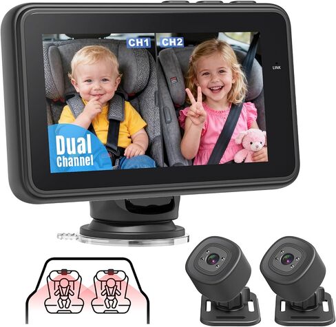 Baby Car Camera for 2 Kids - 4.3" Dual Channel Car Baby Monitor with Split Screen,Night Vision, Wide View, Easy Install Rear Facing Backseat Camera for Baby in Saudi Arabia
