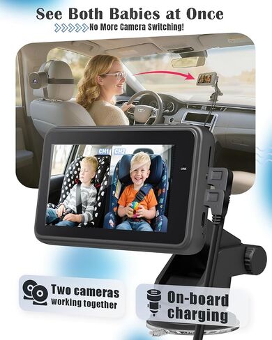 Baby Car Camera for 2 Kids - 4.3" Dual Channel Car Baby Monitor with Split Screen,Night Vision, Wide View, Easy Install Rear Facing Backseat Camera for Baby in Saudi Arabia