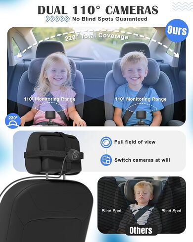 Baby Car Camera for 2 Kids - 4.3" Dual Channel Car Baby Monitor with Split Screen,Night Vision, Wide View, Easy Install Rear Facing Backseat Camera for Baby in Saudi Arabia