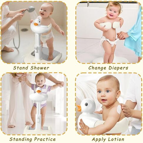 Baby Shower Stand with Anti-slip Base, Adjustable Child Stand for Shower Infant Bath Support Stand Bath Stand for Toddlers 6-36 Months (Grey) in Saudi Arabia