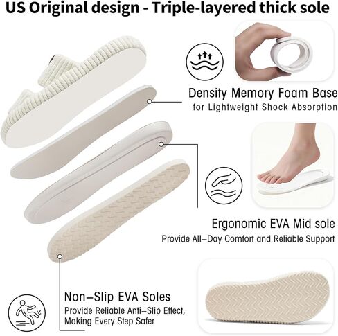 شبشب منزلي للنساء في الداخل والخارج، شبشب نسائي مريح بتصميم أصلي أمريكي مع دعم للقوس، شبشب نسائي من الإسفنج الذكي قابل للغسل ومفتوح عند الأصابع للتوصيل إلى غرفة النوم والمستشفى in Kuwait