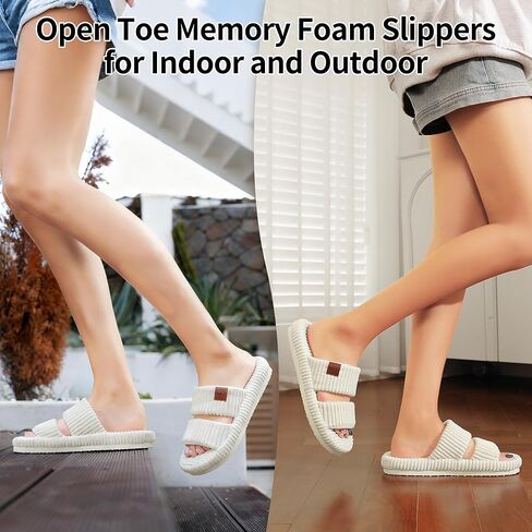 شبشب منزلي للنساء في الداخل والخارج، شبشب نسائي مريح بتصميم أصلي أمريكي مع دعم للقوس، شبشب نسائي من الإسفنج الذكي قابل للغسل ومفتوح عند الأصابع للتوصيل إلى غرفة النوم والمستشفى in Kuwait