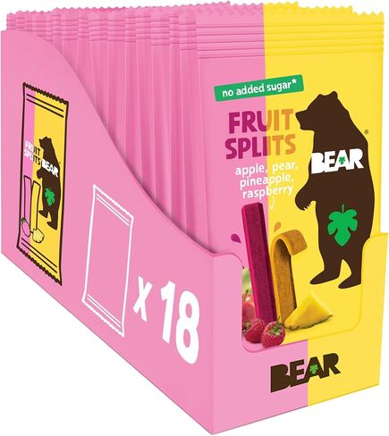 BEAR Real Fruit Snack Splits - Gluten Free, Vegan, and Non-GMO - Raspberry and Pineapple – Healthy School And Lunch Snacks For Kids And Adults, 0.7 Ounce (Pack of 18) in Saudi Arabia