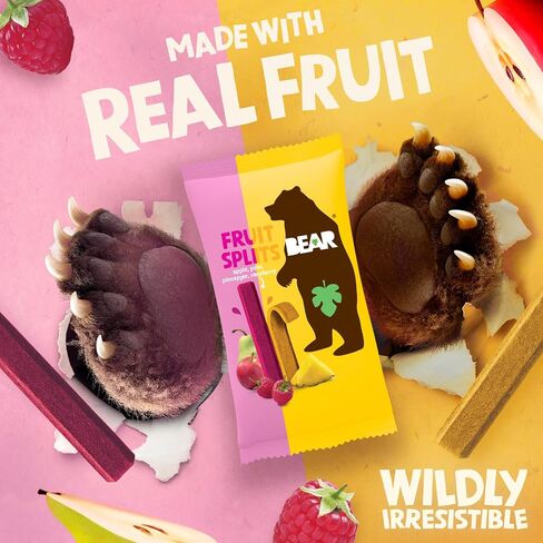 BEAR Real Fruit Snack Splits - Gluten Free, Vegan, and Non-GMO - Raspberry and Pineapple – Healthy School And Lunch Snacks For Kids And Adults, 0.7 Ounce (Pack of 18) in Saudi Arabia