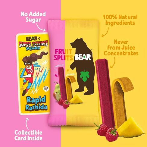 BEAR Real Fruit Snack Splits - Gluten Free, Vegan, and Non-GMO - Raspberry and Pineapple – Healthy School And Lunch Snacks For Kids And Adults, 0.7 Ounce (Pack of 18) in Saudi Arabia