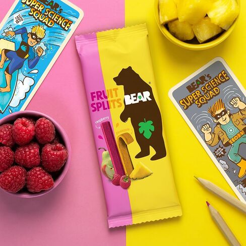 BEAR Real Fruit Snack Splits - Gluten Free, Vegan, and Non-GMO - Raspberry and Pineapple – Healthy School And Lunch Snacks For Kids And Adults, 0.7 Ounce (Pack of 18) in Saudi Arabia