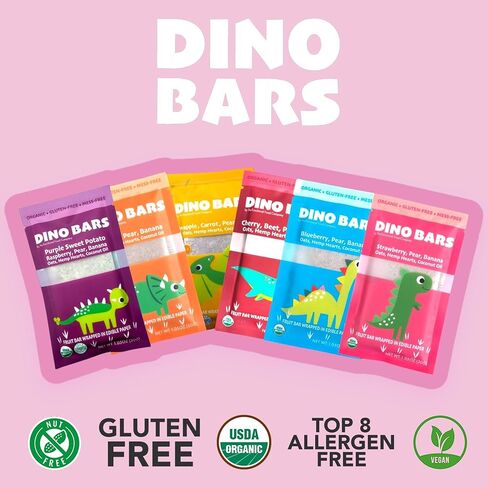 Dino Bars | Organic Fruit Bar for Kids | Organic Toddler Bars and Dinosaur Snacks | Fruit + Oats + Hemp Hearts + Coconut Oil with Edible Paper (12 Count (Pack of 1), Try Them All) in Saudi Arabia