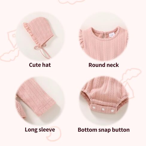 YOUNGER TREE Baby Girl Clothes Long Sleeve Ruffle Romper Infant Fall Winter Outfits with Hat Cute Jumpsuit Bodysuit in Saudi Arabia