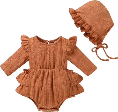 YOUNGER TREE Baby Girl Clothes Long Sleeve Ruffle Romper Infant Fall Winter Outfits with Hat Cute Jumpsuit Bodysuit in Saudi Arabia