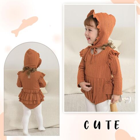 YOUNGER TREE Baby Girl Clothes Long Sleeve Ruffle Romper Infant Fall Winter Outfits with Hat Cute Jumpsuit Bodysuit in Saudi Arabia