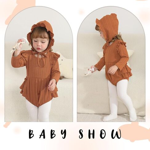 YOUNGER TREE Baby Girl Clothes Long Sleeve Ruffle Romper Infant Fall Winter Outfits with Hat Cute Jumpsuit Bodysuit in Saudi Arabia