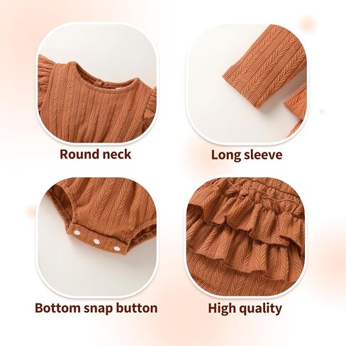 YOUNGER TREE Baby Girl Clothes Long Sleeve Ruffle Romper Infant Fall Winter Outfits with Hat Cute Jumpsuit Bodysuit in Saudi Arabia
