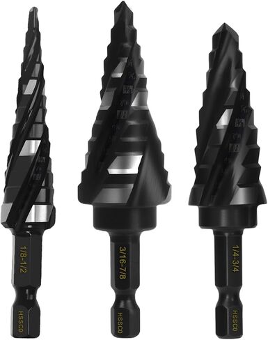 M35 Cobalt Step Drill Bit for Metal, Carbon Steel, Stainless Steel, Wood, Plastic,3 PCS, 1/8"-7/8" in Saudi Arabia