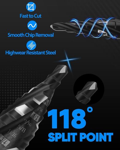 M35 Cobalt Step Drill Bit for Metal, Carbon Steel, Stainless Steel, Wood, Plastic,3 PCS, 1/8"-7/8" in Saudi Arabia
