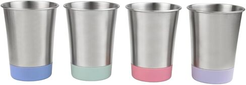 Elk and Friends Stainless Steel Kids + Toddler Drinking Cups | 12oz Tumblers with Colored Base | Durable + Stackable | Travel, Camping + Outdoors | Dishwasher Safe | 4 Pack in Saudi Arabia
