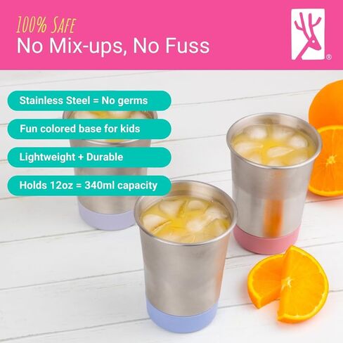 Elk and Friends Stainless Steel Kids + Toddler Drinking Cups | 12oz Tumblers with Colored Base | Durable + Stackable | Travel, Camping + Outdoors | Dishwasher Safe | 4 Pack in Saudi Arabia