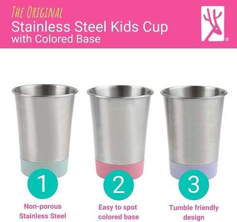 Elk and Friends Stainless Steel Kids + Toddler Drinking Cups | 12oz Tumblers with Colored Base | Durable + Stackable | Travel, Camping + Outdoors | Dishwasher Safe | 4 Pack in Saudi Arabia