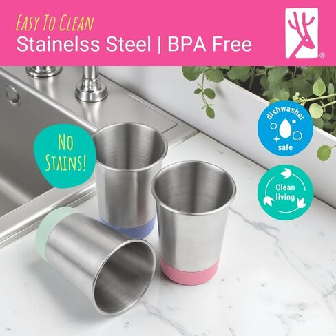 Elk and Friends Stainless Steel Kids + Toddler Drinking Cups | 12oz Tumblers with Colored Base | Durable + Stackable | Travel, Camping + Outdoors | Dishwasher Safe | 4 Pack in Saudi Arabia