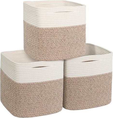 13x13x13 inch Cube Storage Bin, 3-Pack Woven Cotton Rope Baskets for Organizing, 13 inch Square Storage Cubes for Shelves, Cute Kids Toy Bin Box, Baby Nursery Decorative Closet Organizer in Kuwait