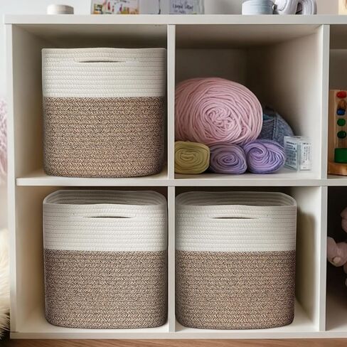 13x13x13 inch Cube Storage Bin, 3-Pack Woven Cotton Rope Baskets for Organizing, 13 inch Square Storage Cubes for Shelves, Cute Kids Toy Bin Box, Baby Nursery Decorative Closet Organizer in Kuwait