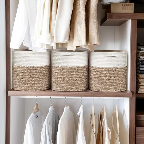 13x13x13 inch Cube Storage Bin, 3-Pack Woven Cotton Rope Baskets for Organizing, 13 inch Square Storage Cubes for Shelves, Cute Kids Toy Bin Box, Baby Nursery Decorative Closet Organizer in Kuwait