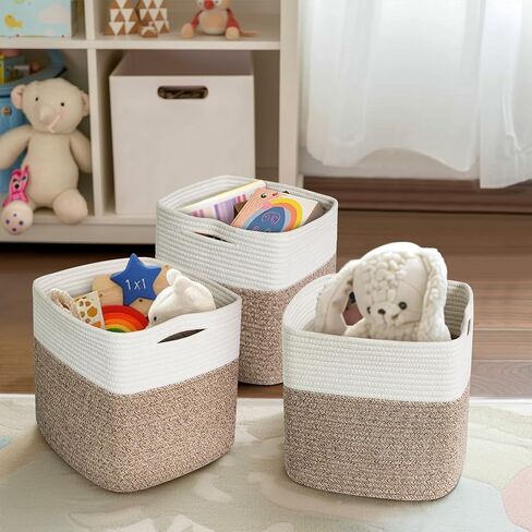 13x13x13 inch Cube Storage Bin, 3-Pack Woven Cotton Rope Baskets for Organizing, 13 inch Square Storage Cubes for Shelves, Cute Kids Toy Bin Box, Baby Nursery Decorative Closet Organizer in Kuwait
