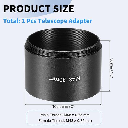 أنبوب تمديد تلسكوب 3 مم من باتيكل، M48 × 0.75 مم على كلا الجانبين، أنبوب تمديد حلقة محول عدسة من سبائك الألومنيوم لملحقات تلسكوب عدسة الكاميرا، أسود in Saudi Arabia