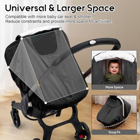 غطاء مقعد سيارة للأطفال مقاوم للماء لعربة الأطفال دونا، غطاء مقعد السيارة مع بطانة منقط من القطيفة للطقس البارد الرطب، مظلة مقعد سيارة للرضع مع تصميم إغلاق بسحاب وفتحتين، يحافظ على دفء الطفل/جافًا in Kuwait