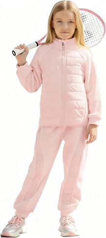 Gogokids 2 Piece Sweatsuit Outfits Boys Girls Fleece Padded Jacket Coat and Pants Winter Sweatshirts+Sweatpants Joggers Set in Saudi Arabia