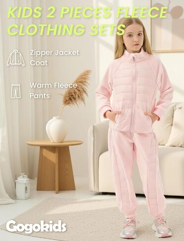 Gogokids 2 Piece Sweatsuit Outfits Boys Girls Fleece Padded Jacket Coat and Pants Winter Sweatshirts+Sweatpants Joggers Set in Saudi Arabia