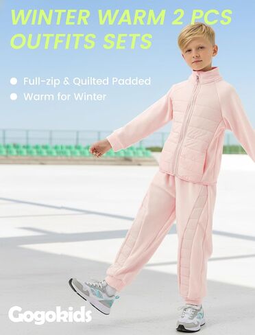 Gogokids 2 Piece Sweatsuit Outfits Boys Girls Fleece Padded Jacket Coat and Pants Winter Sweatshirts+Sweatpants Joggers Set in Saudi Arabia