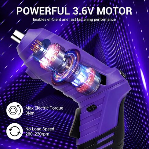 Electric Screwdriver Cordless, 3.6V Cordless Screwdriver Rechargeable, 47Pcs Small Power Screwdriver Set with Pivoting Handle and LED Light, 3Nm Battery Screw Gun for DIY Enthusiasts in Saudi Arabia